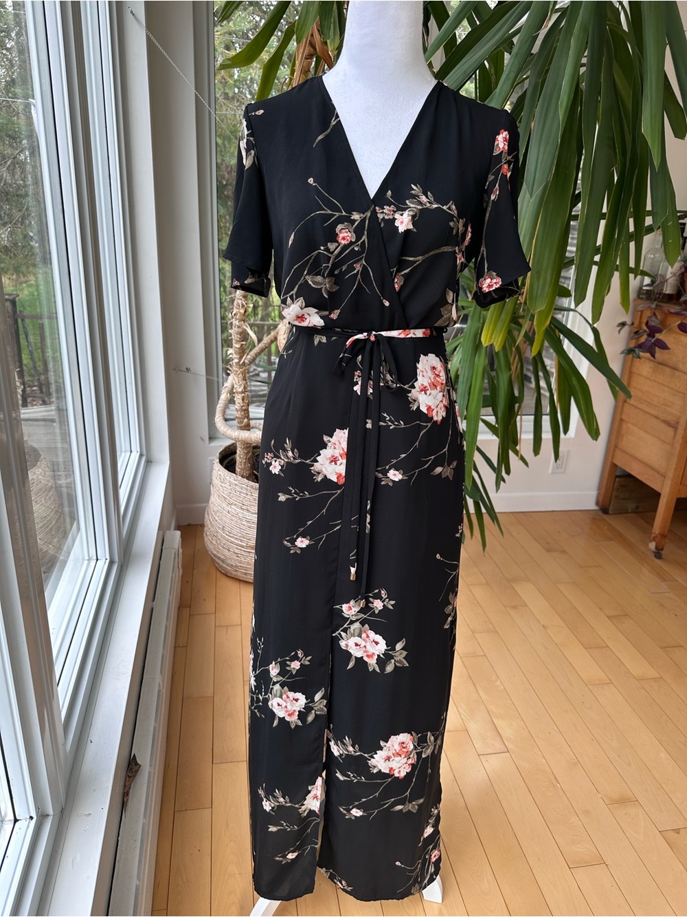 Dynamite Black Floral Maxi Dress with Pink & Cream Blooms - Picture 2 of 6